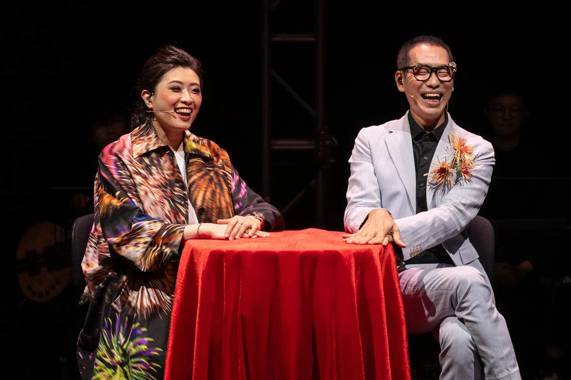 Composer and singer Anna Lo with performer Rick Lau in LauZone, part of the Esplanade's Huayi festival. 
