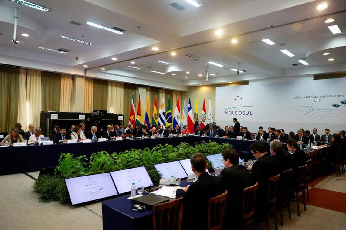 FILE PHOTO: General view of the Common Market Council (CMC) meeting during the Mercosur trade bloc summit, in Bento Goncalves, Brazil December 4, 2019. REUTERS/Diego Vara
