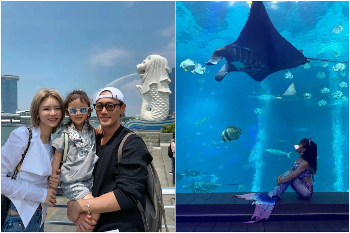 Chinese model Carina Zhang and Hong Kong actor Raymond Lam brought their daughter Luna to Singapore on holiday.