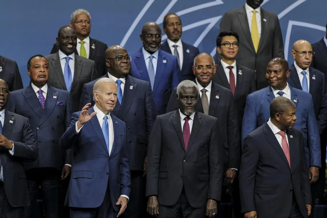 US President Joe Biden appears in a group photo during the US-Africa Leaders Summit.