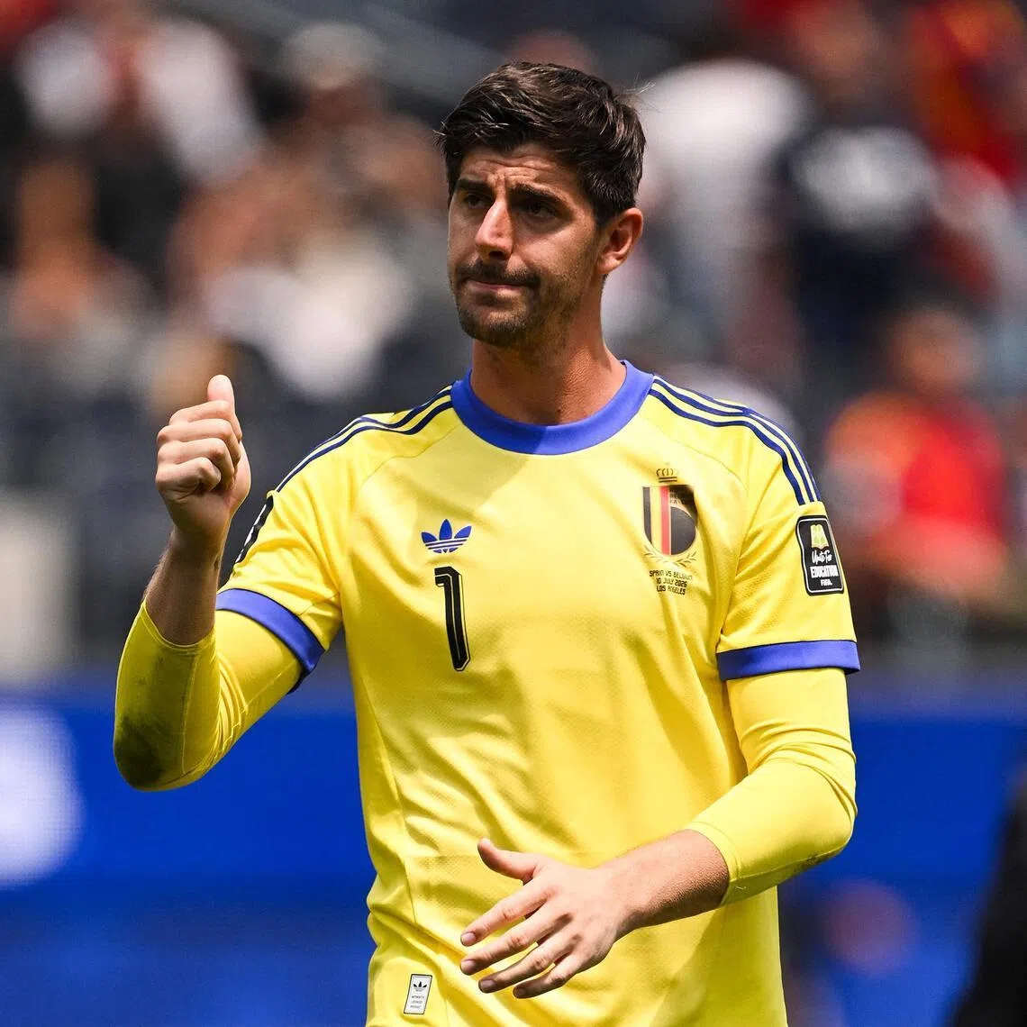 IINGLEWOOD, CALIFORNIA - JULY 10: Thibaut Courtois #1 of Belgium acknowledges the fans after the 1-2 loss during the FIFA World Cup 2026 Quarter Final match between Spain and Belgium at Los Angeles Stadium on July 10, 2026 in Inglewood, California.   David Ramos/Getty Images/AFP (Photo by David Ramos / GETTY IMAGES NORTH AMERICA / Getty Images via AFP)