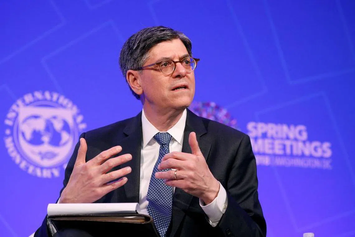 FILE PHOTO: Former U.S. Treasury Secretary Jack Lew speaks during a panel entitled \"Reforming the Euro Area: Views from Inside and Outside of Europe\" during IMF spring meetings in Washington, U.S., April 19, 2018. REUTERS/Aaron P. Bernstein/File Photo