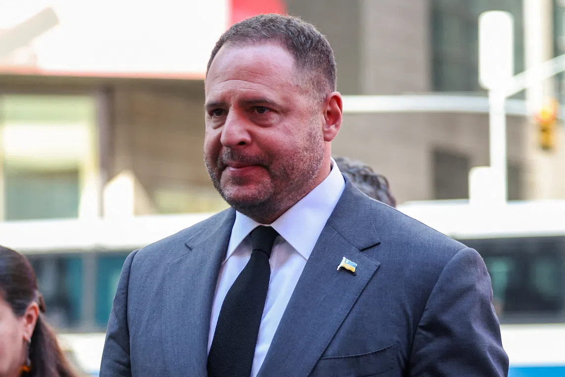 FILE PHOTO: Andriy Yermak, Head of the Office of the President of Ukraine, attends telecommunications company Kyivstar's IPO at the Nasdaq MarketSite in New York City, U.S., August 29, 2025. REUTERS/Kylie Cooper/File Photo