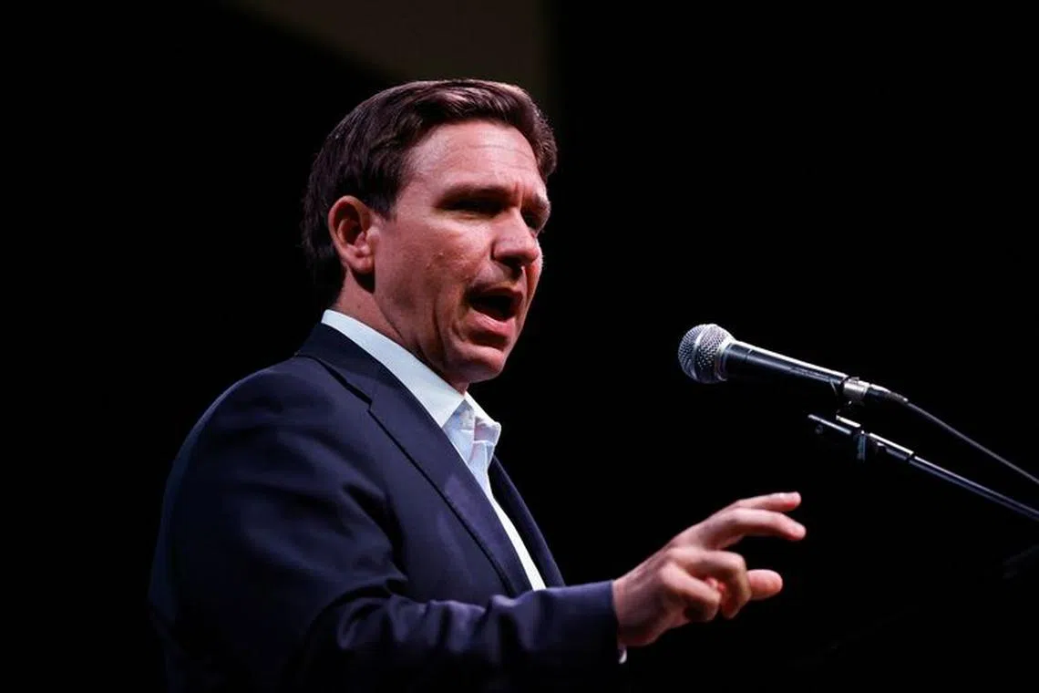 Republican presidential candidate and Florida Governor Ron DeSantis speaks during a campaign event in Myrtle Beach, South Carolina, U.S., October 20, 2023. REUTERS/Randall Hill/File Photo