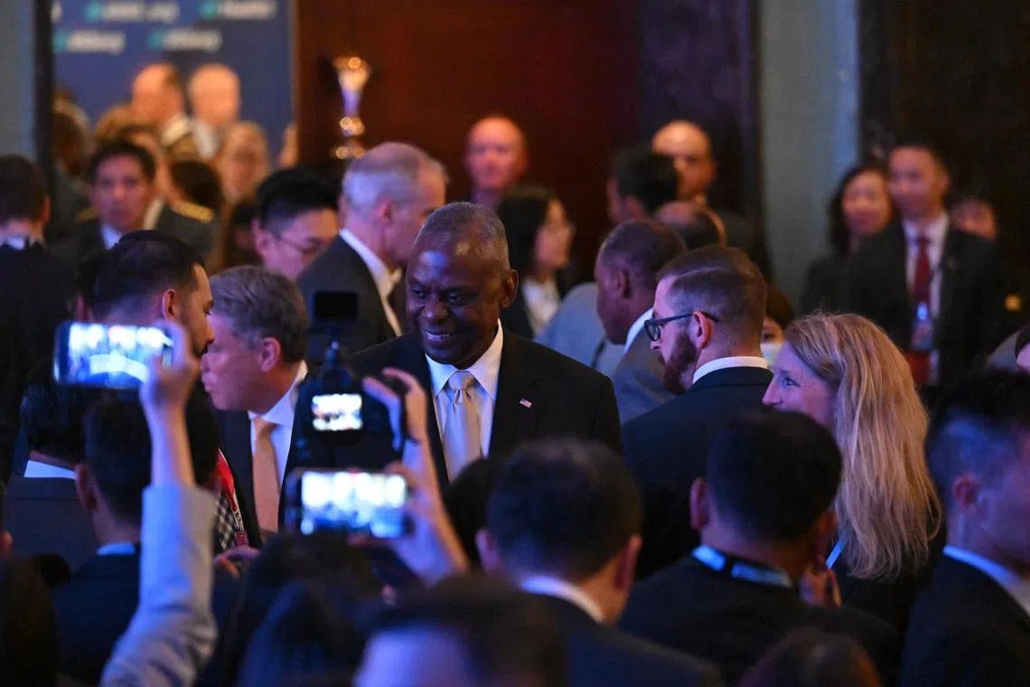 US Defence Secretary Lloyd Austin (centre) attending the keynote address at the Shangri-La Dialogue, on May 31.