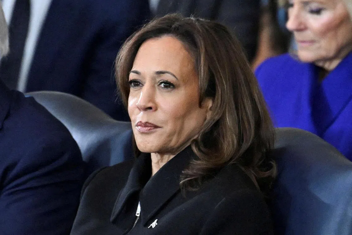 FILE PHOTO: U.S. Vice President Kamala Harris attends the inauguration ceremony before Donald Trump is sworn in as the 47th US President in the US Capitol Rotunda in Washington, D.C., on January 20, 2025.     SAUL LOEB/Pool via REUTERS/File Photo