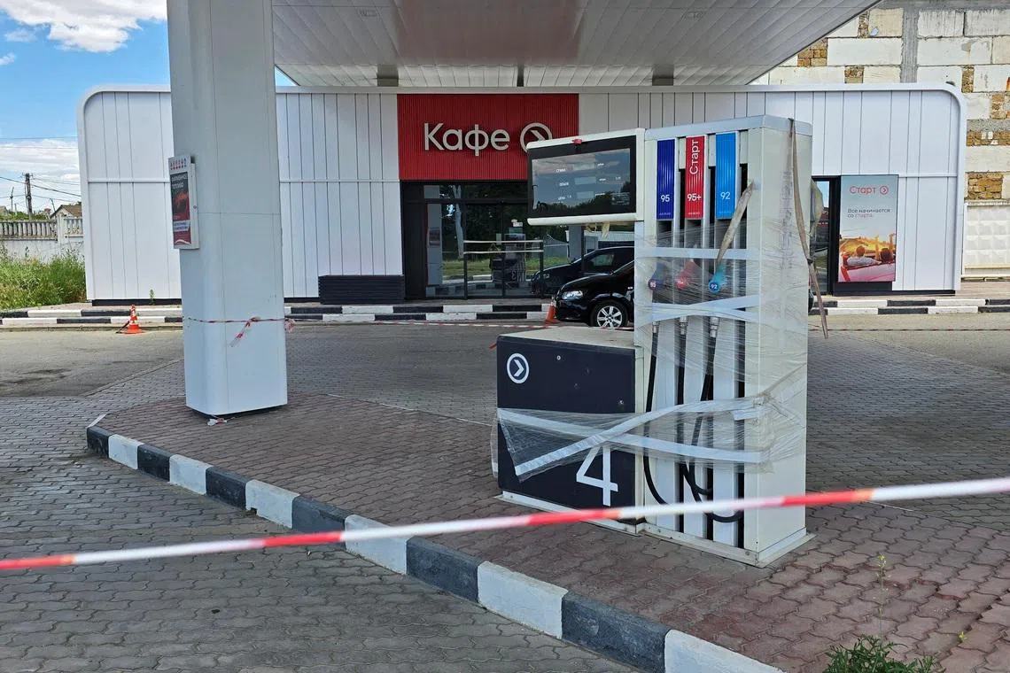 A view of a closed gas station after local authorities suspended petrol sales to the public and businesses due to a fuel crisis caused by Ukrainian attacks on its supply routes, in Saki, Crimea, June 22, 2026. Picture taken with a mobile phone. REUTERS/Alexey Pavlishak
