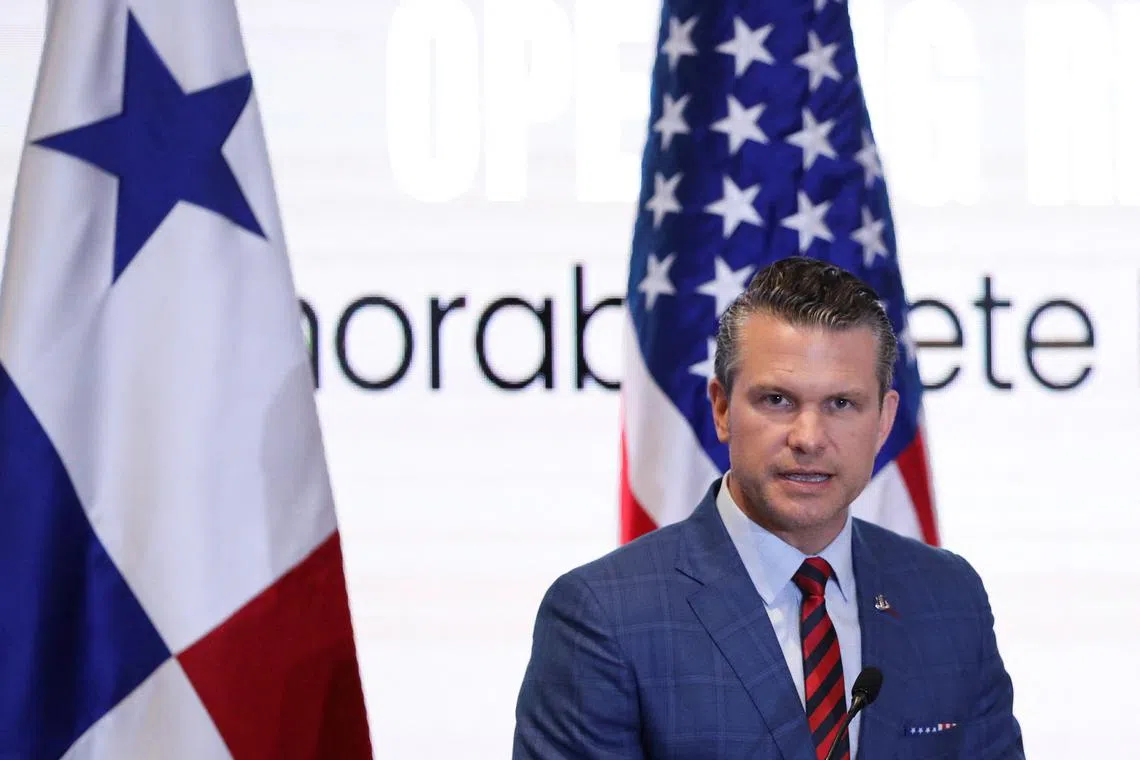 U.S. Secretary of Defense Pete Hegseth addresses the audience, in Panama City, Panama April 9, 2025. REUTERS/Aris Martinez