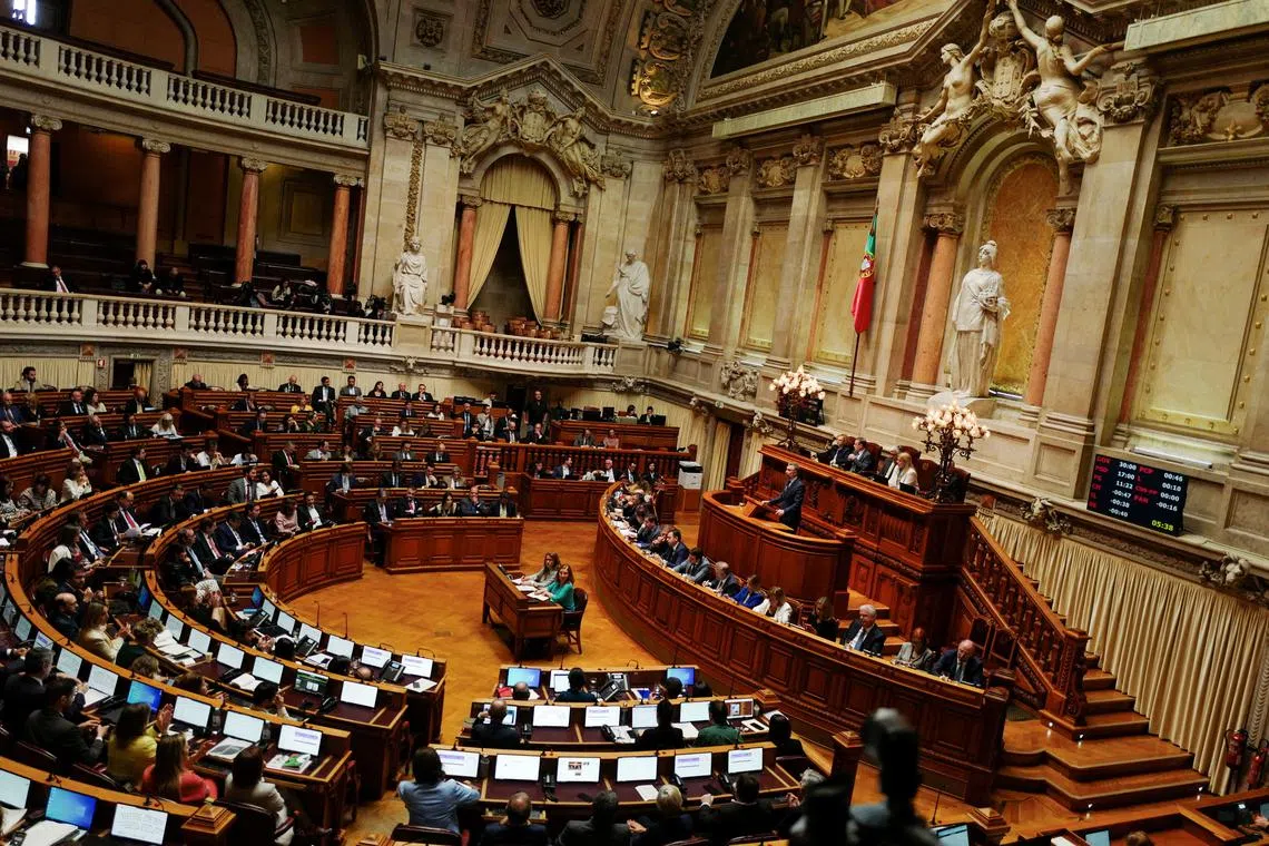 FILE PHOTO: General view of the Portuguese Parliament on the final day of debate and vote of the new government programme, in Lisbon, Portugal, April 12, 2024. REUTERS/Pedro Nunes/File Photo