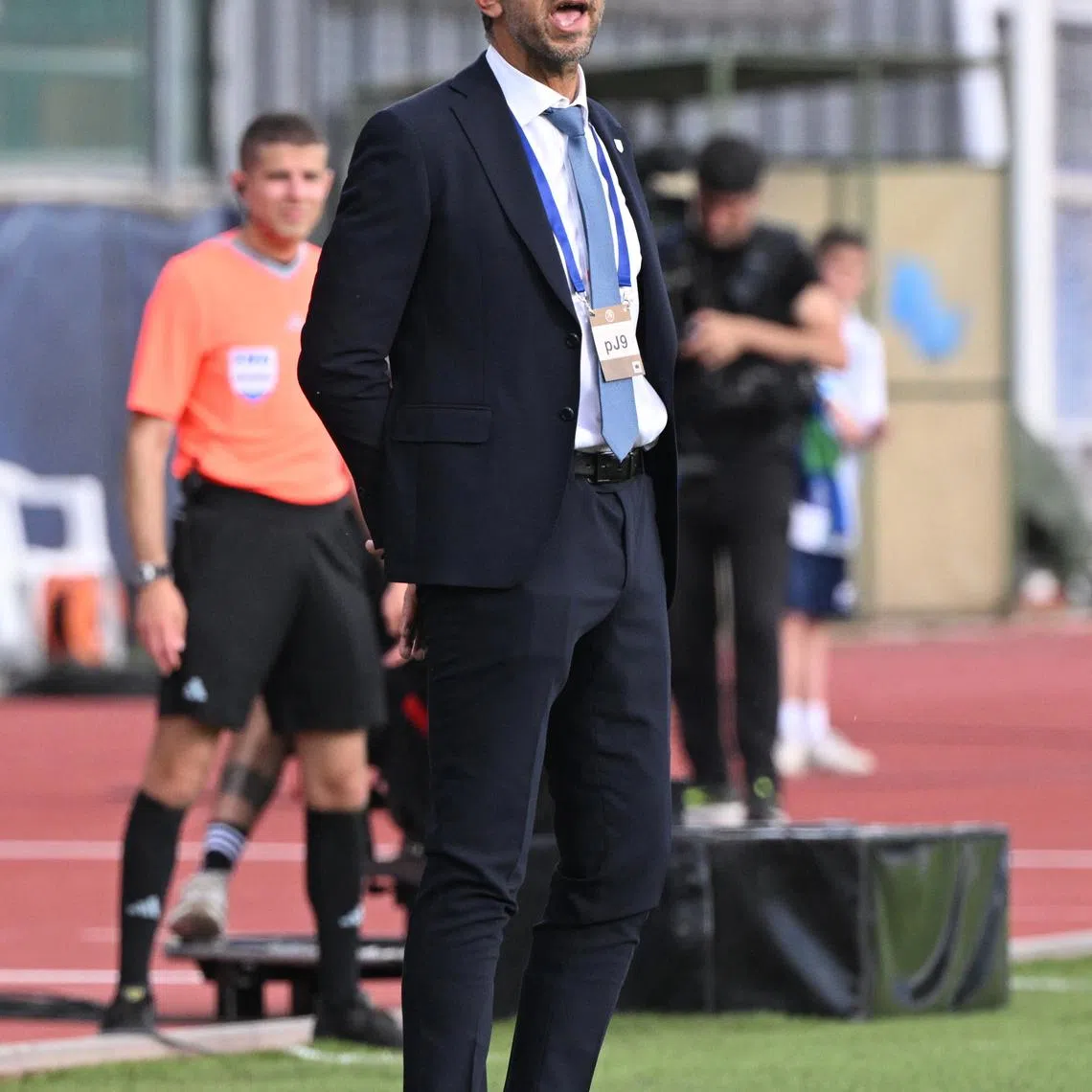 FILE PHOTO: Soccer Football - International Friendly - San Marino v Cyprus - San Marino Stadium, San Marino - June 11, 2024 San Marino coach Roberto Cevoli reacts REUTERS/Alberto Lingria/File Photo