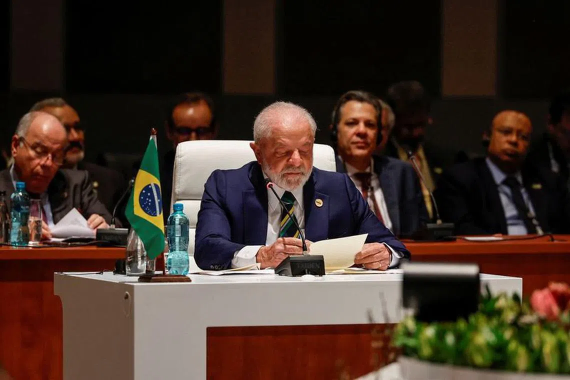 President of Brazil Luiz Inacio Lula da Silva attends the plenary session during the 2023 BRICS Summit at the Sandton Convention Centre in Johannesburg, South Africa August 23, 2023.     GIANLUIGI GUERCIA/Pool via REUTERS