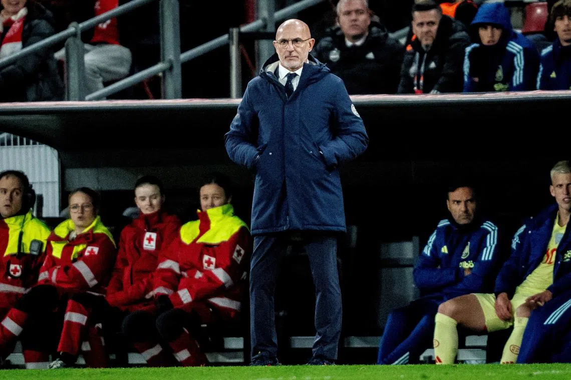 FILE PHOTO: Soccer Football - Nations League - Denmark v Spain - Parken, Copenhagen, Denmark - November 15, 2024 Spain coach Luis de la Fuente Mads Claus Rasmussen/Ritzau Scanpix via REUTERS/File Photo
