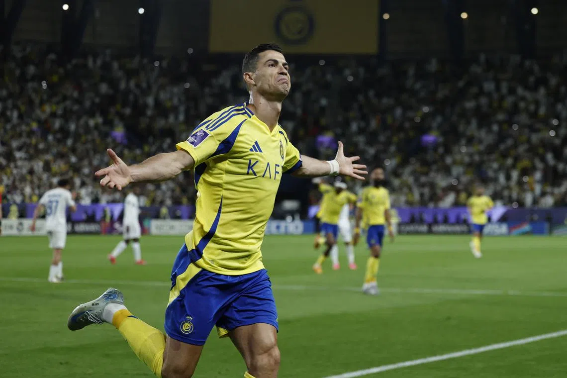 FILE PHOTO: Soccer Football - Asian Champions League - Round of 16 - Second Leg - Al Nassr v Esteghlal - Al Awwal Park, Riyadh, Saudi Arabia - March 10, 2025 Al Nassr's Cristiano Ronaldo celebrates scoring their second goal REUTERS/Hamad I Mohammed/File Photo