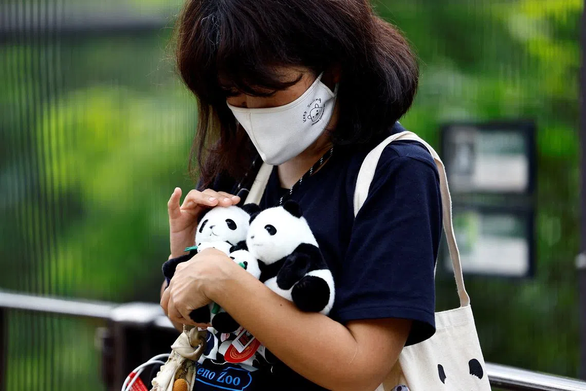 A visitor holds stuffed toys at the Ueno Zoological Garden in Tokyo, on Sept 28.