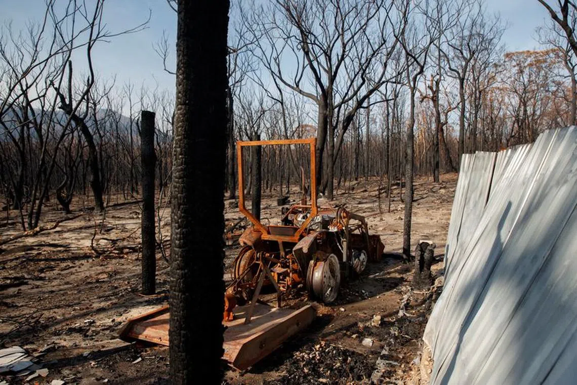 FILE PHOTO: A burned tractor stands amid dead trees after a wildfire destroyed the Kangaroo Valley Bush Retreat in Kangaroo Valley, New South Wales, Australia, January 23, 2020.  REUTERS/Thomas Peter/File Photo