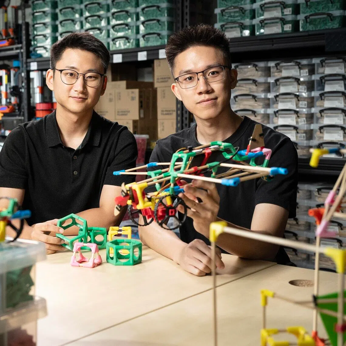 Mr Adam Huh Dam (left) and Mr Chong Ing Kai with a creation made with a Stick ‘Em kit.