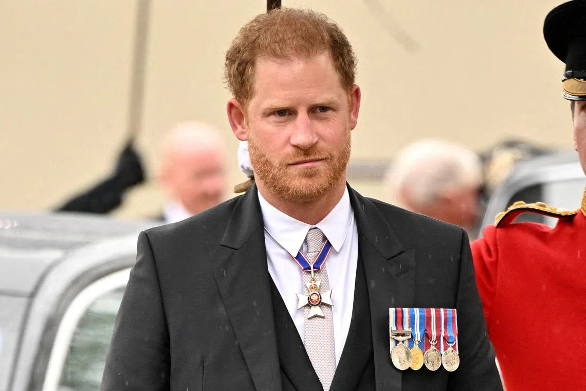 FILE PHOTO: Prince Harry arrives for the coronation of King Charles at Westminster Abbey, London, Britain, May 6, 2023. Andy Stenning/Pool via REUTERS/File Photo