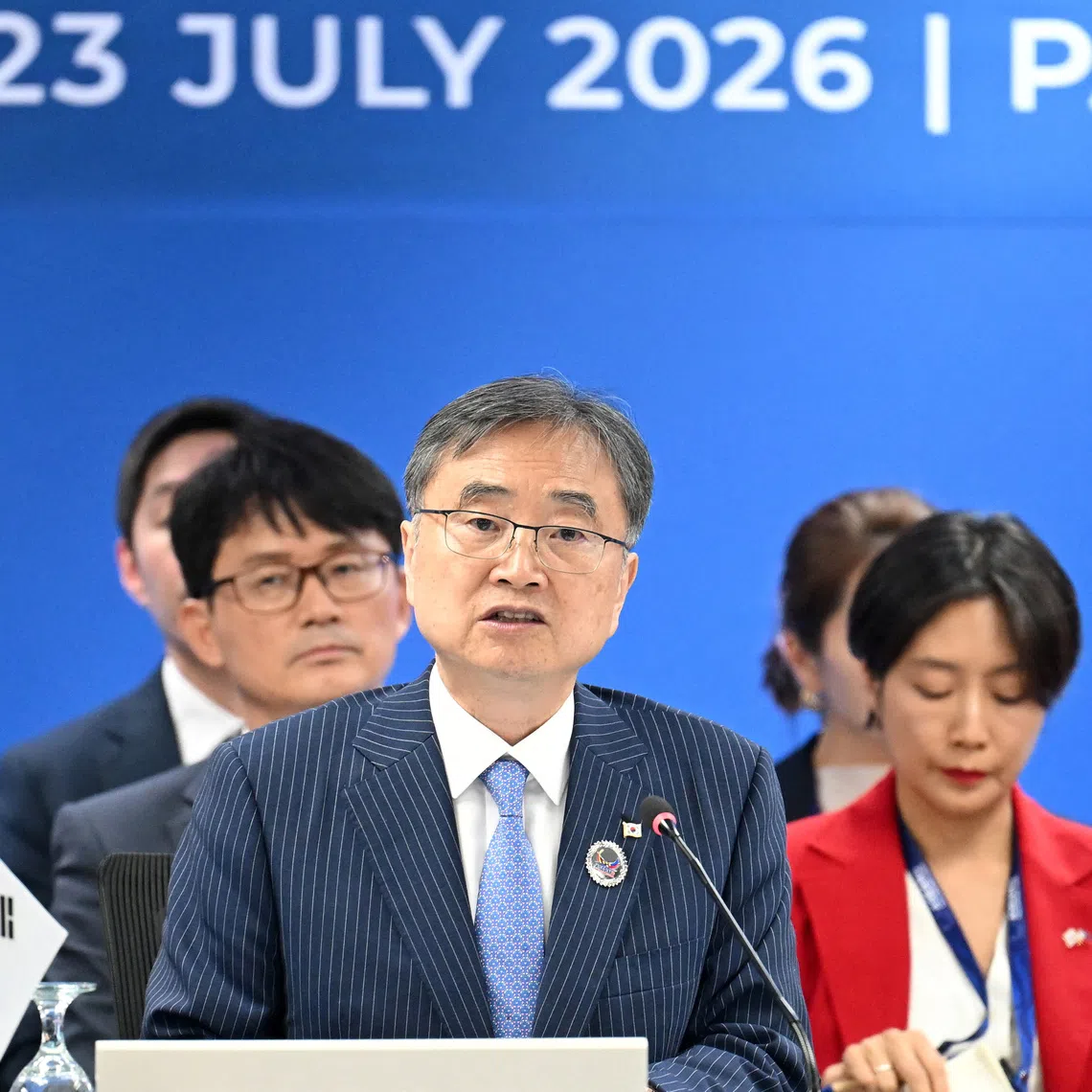 South Korea's Foreign Minister Cho Hyun delivers his statement during a Mekong-South Korea Foreign Ministers' meeting on the sidelines of the 59th Association of Southeast Asian Nations (ASEAN) Foreign Ministers' Meeting in Metro Manila on July 23, 2026.     TED ALJIBE/Pool via REUTERS