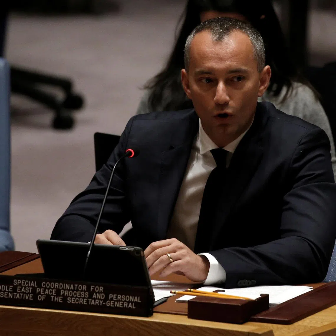 Nickolay Mladenov, United Nations Special Coordinator for the Middle East Peace Process and Personal Representative of the Secretary-General, briefs the U.N. Security Council during a council meeting on the situation in the Middle East at U.N. headquarters in New York City, New York, U.S., March 24, 2017. REUTERS/Mike Segar/File Photo