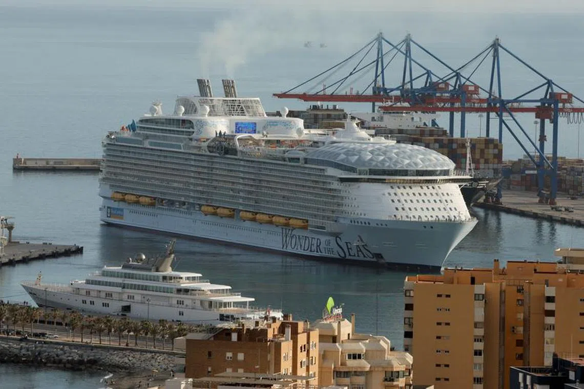 FILE PHOTO: The 'Wonder of the Seas' cruise ship of the company Royal Caribbean, the world’s largest cruise ship, leaves a port in Malaga, Spain, April 30, 2022. REUTERS/Jon Nazca/File Photo
