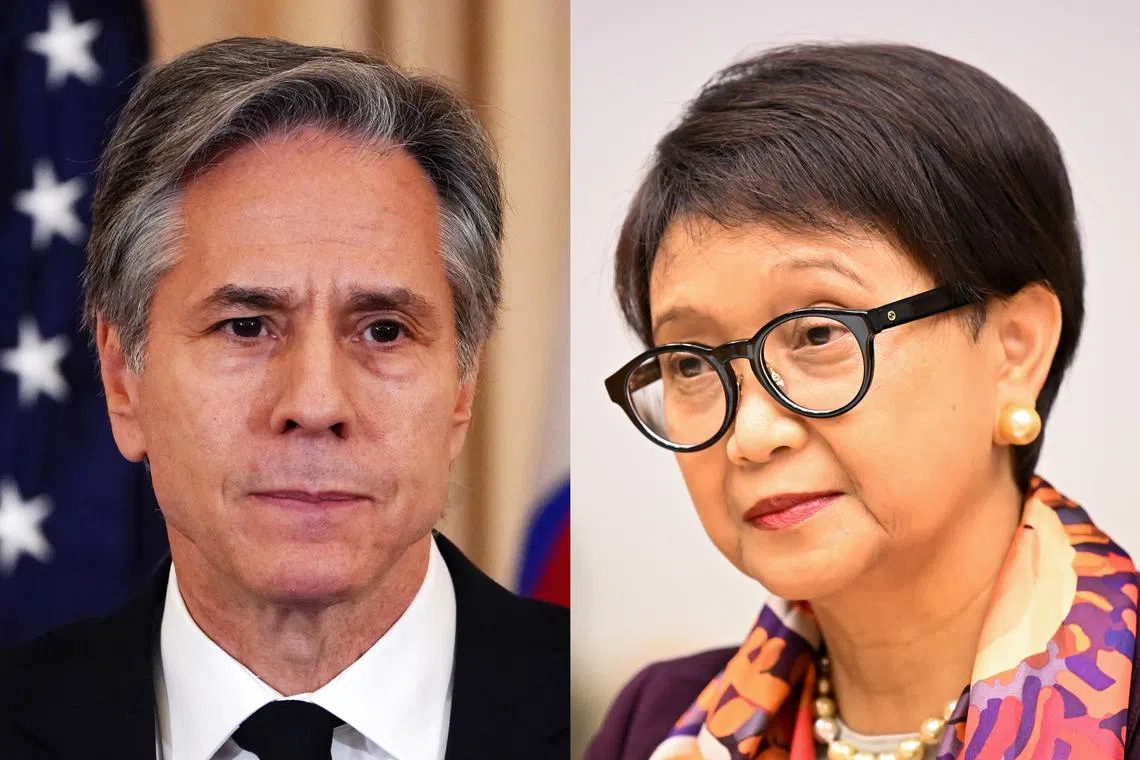 Mr Blinken (left) expressed Washington’s concerns about certain provisions in Indonesia’s new criminal code in a call with foreign minister Retno Marsudi.