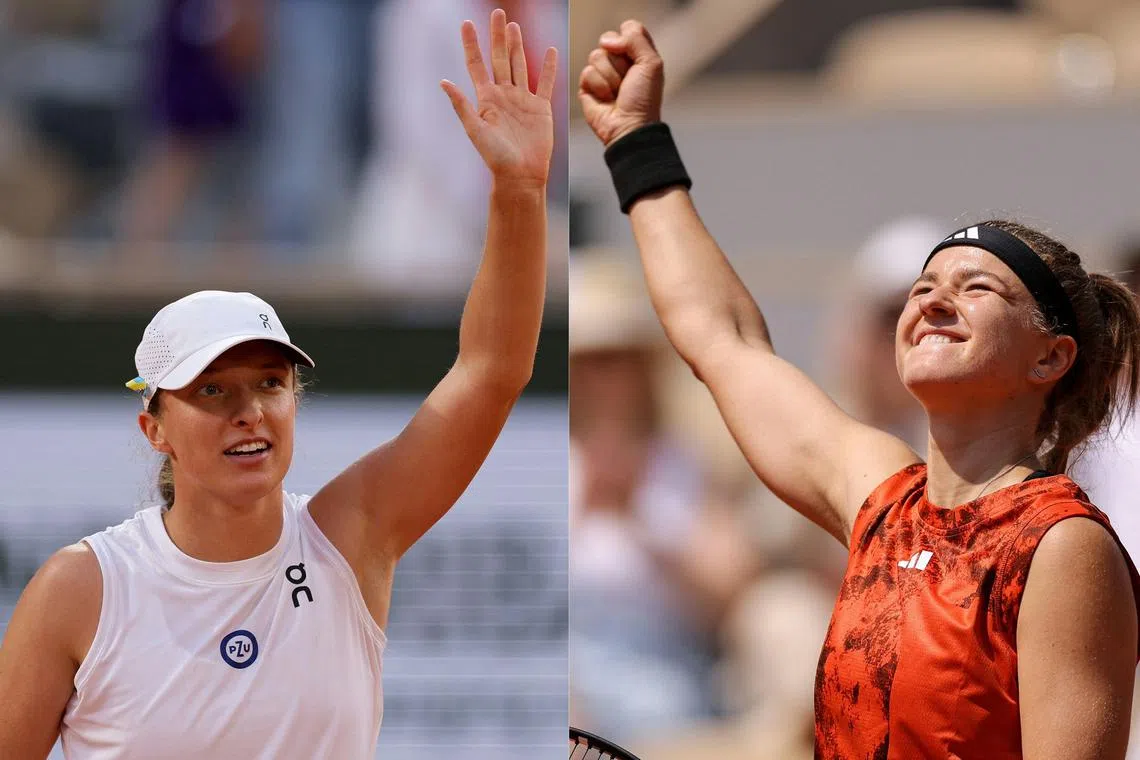 Poland's Iga Swiatek (left) is a three-time Grand Slam champion while Czech Karolina Muchova is contesting her first Slam final.