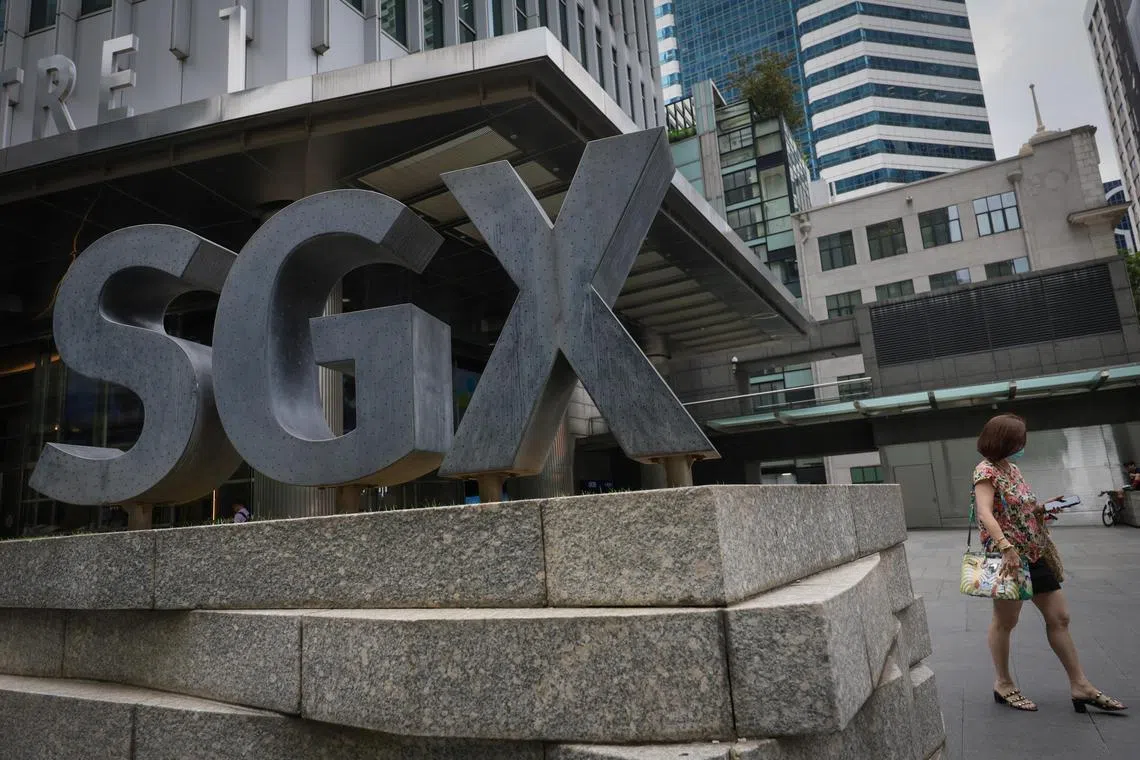 ST20240212_202461897281: Gin Tay/ pixgeneric/

Generic photo of SGX logo along Shenton Way on Feb 9 , 2024. 

Can use for stories on finance, business, trusted securities, insight, global market, investment, trading, stocks
