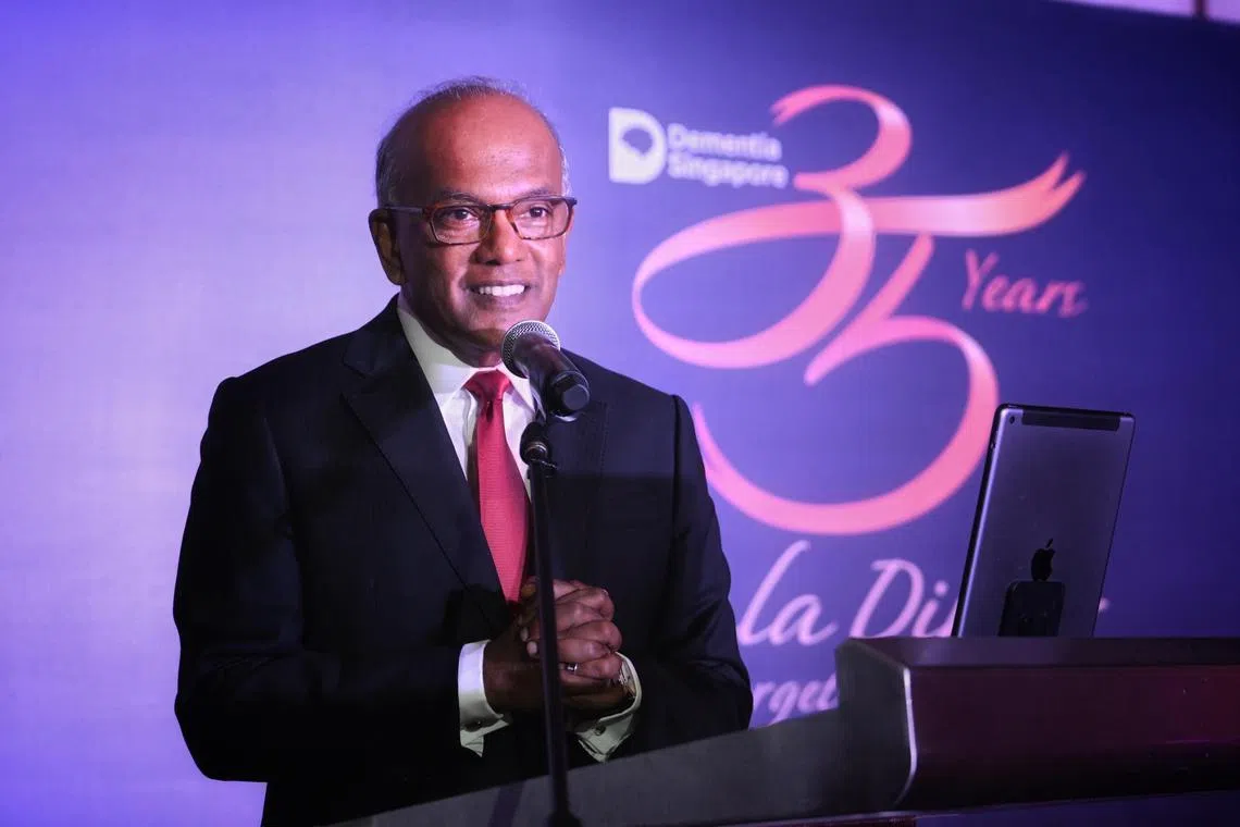 K Shanmugam, Coordinating Minister for National Security and Minister for Home Affairs delivering a speech at the Dementia Singapore?s 35th anniversary gala dinner on Sept 5, 2025.