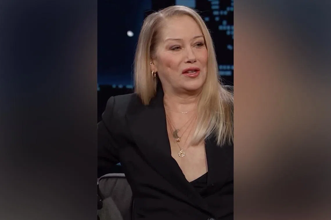 Christina Applegate on talk show Jimmy Kimmel Live that aired on Feb 24, talking about the childhood journal that forms the basis of her upcoming memoir You With The Sad Eyes.