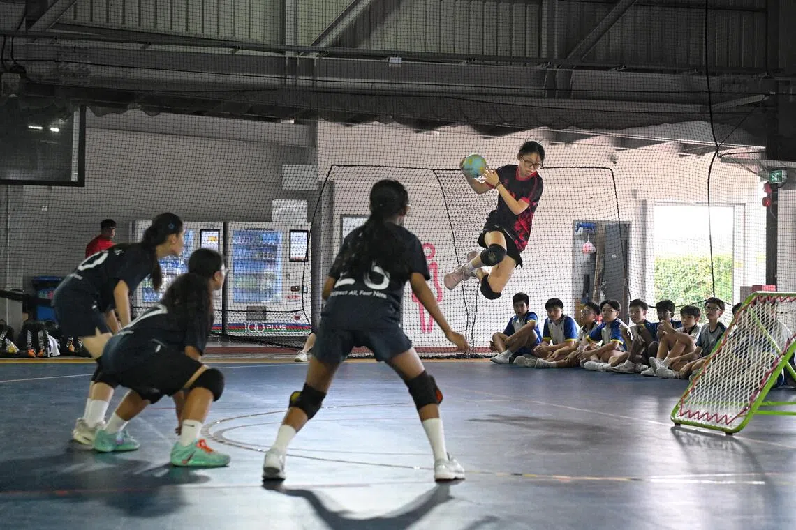 The SOTA, Singapore team (in black and red) playing against Bendemeer Secondary School at the 4th ActiveSG-TBAS Inter-Schools C Division Tchoukball Championships on Aug 27.