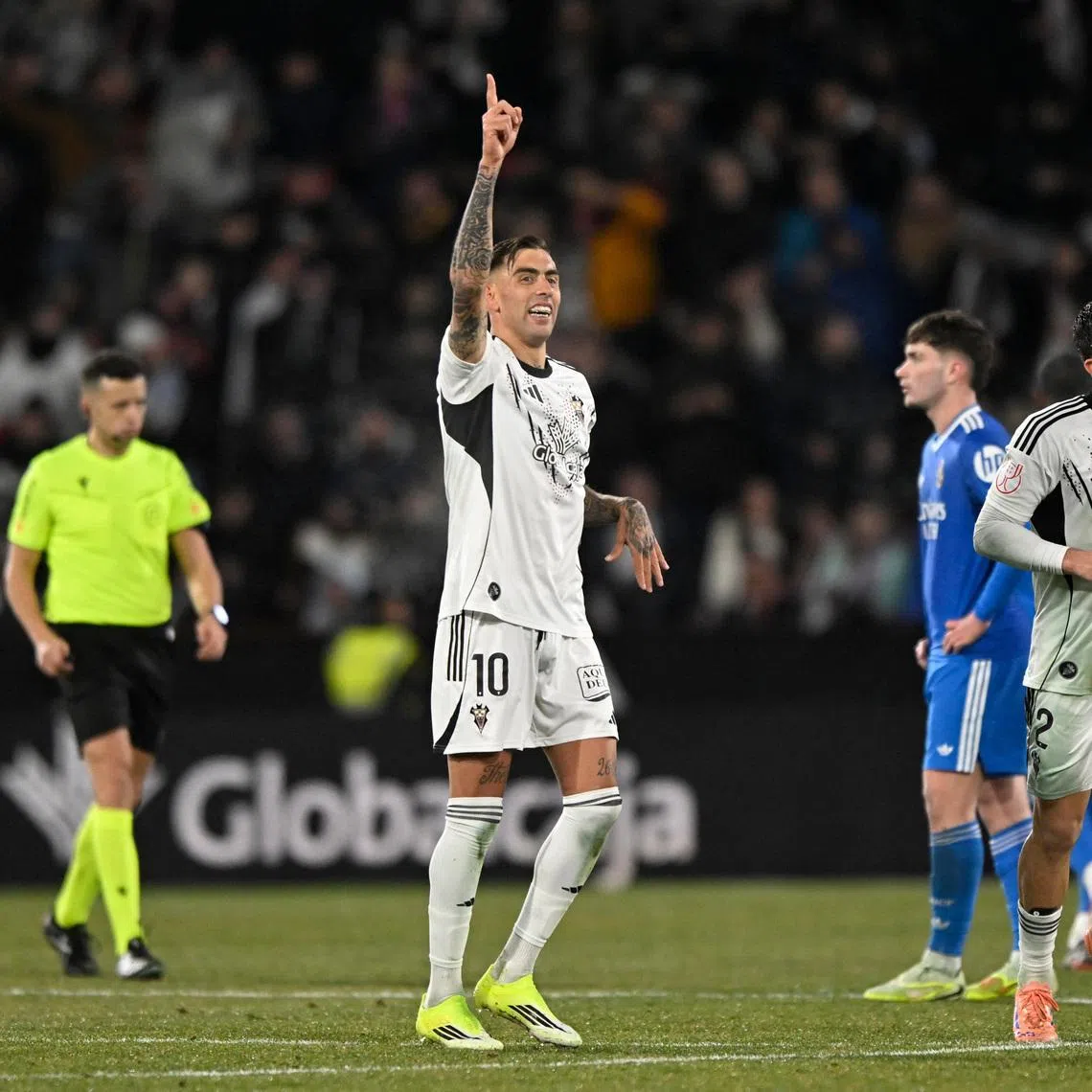 Soccer Football - Copa del Rey - Round of 16 - Albacete v Real Madrid - Estadio Carlos Belmonte, Albacete, Spain - January 14, 2026 Albacete's Jefte celebrates scoring their second goal. REUTERS/Pablo Morano