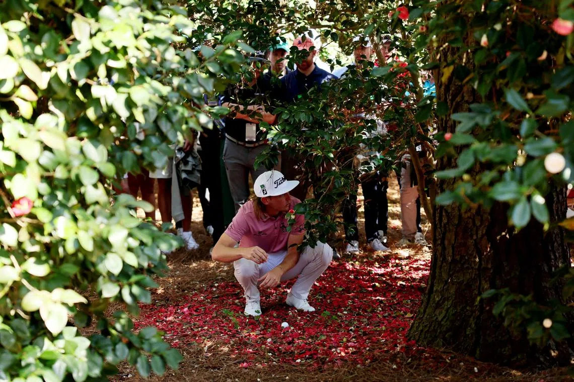 FILE PHOTO: Golf - The Masters - Augusta National Golf Club - Augusta, Georgia, U.S. - April 10, 2022 Australia's Cameron Smith with his ball in the trees on the 10th during the final round REUTERS/Mike Segar/File Photo