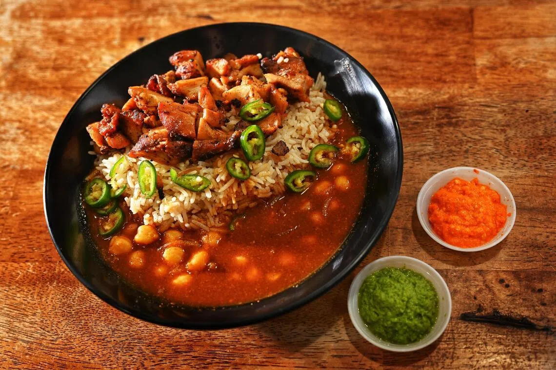 BBQ Chicken with Rice from hawker-style Pete’s Mediterranean Grill.