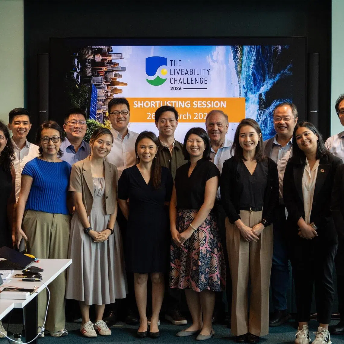 A panel comprising leaders from government, finance, industry and the technical community selecting finalists during a shortlisting session in March 2026 for the sustainability challenge.