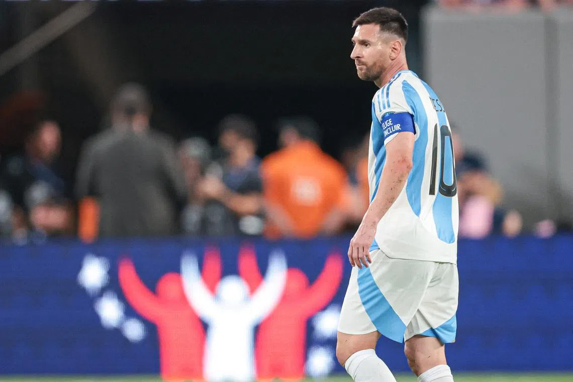 FILE PHOTO: Jun 25, 2024; East Rutherford, NJ, USA; Argentina forward Lionel Messi (10) during the first half against Chile at MetLife Stadium. Mandatory Credit: Vincent Carchietta-USA TODAY Sports
