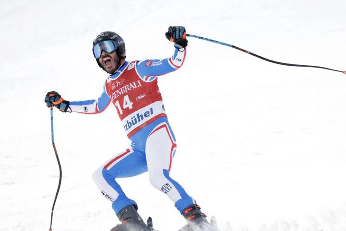 Alpine Skiing - FIS Alpine Ski World Cup - Men's Downhill - Kitzbuehel, Austria - January 19, 2024  France's Cyprien Sarrazin in action REUTERS/Leonhard Foeger