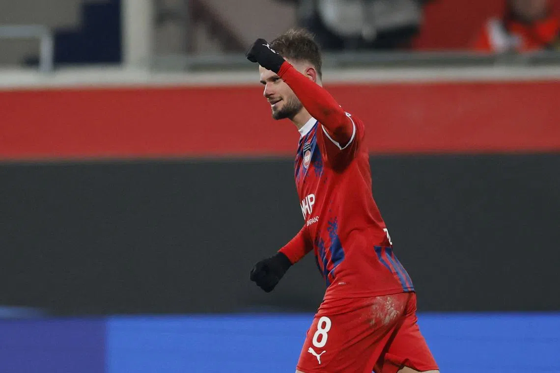 FILE PHOTO: Soccer Football - Conference League - Knockout Phase Playoff - Second Leg - 1. FC Heidenheim v FC Copenhagen - Voith-Arena, Heidenheim, Germany - February 20, 2025 1. FC Heidenheim's Leo Scienza celebrates scoring their first goal REUTERS/Heiko Becker/File Photo