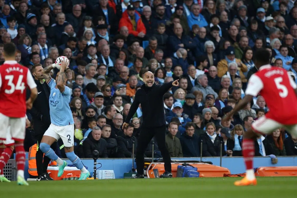 Manchester City manager Pep Guardiola reacting during the match against Arsenal. City won 4-1.