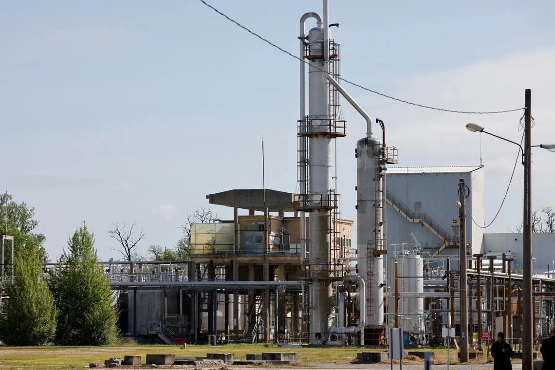 FILE PHOTO: A general view of a manufacturing installation at the powders and explosives company Eurenco plant in Bergerac, southwestern France April 11, 2024. LUDOVIC MARIN/Pool via REUTERS/File Photo