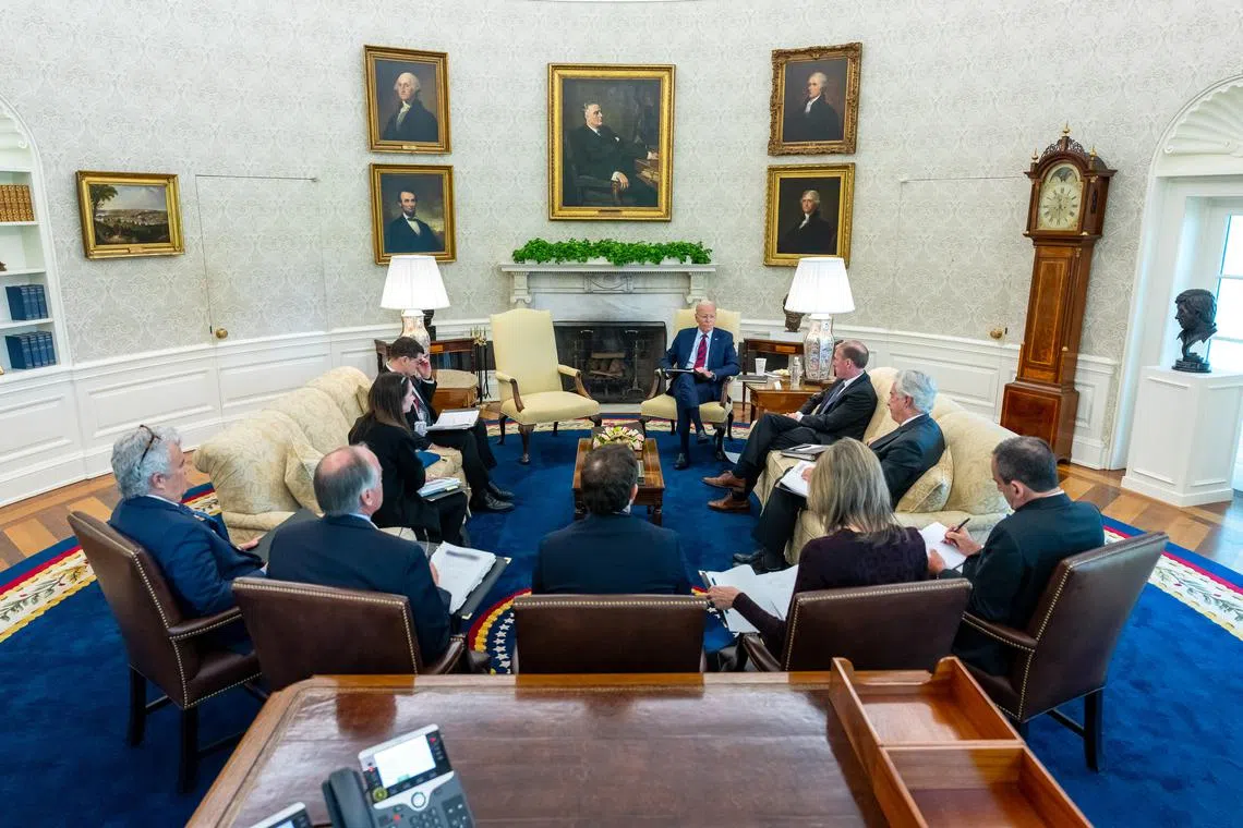 The White House released a picture of the Oval Office meeting on social media.