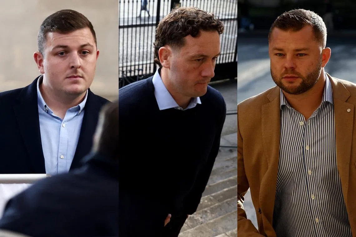 (From left) Irishman Denis Coulson, New Zealander Rory Grice and Frenchman Loick Jammes during their 2024 trial in Bordeaux, France.