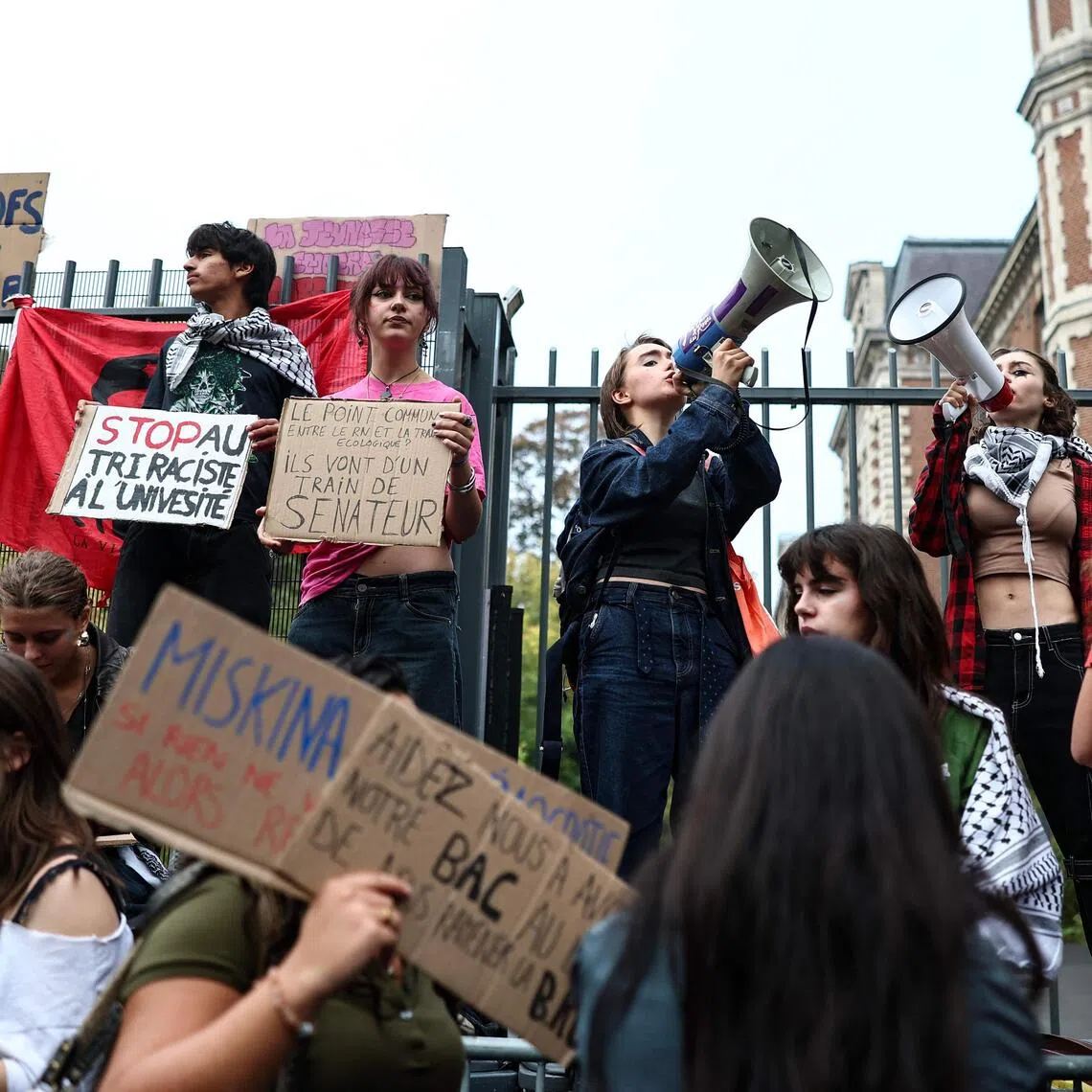 Students carry out a protest at the Lycee International Montebello secondary school in Lille, France, on Sept 29.