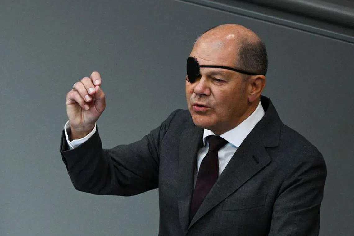 German Chancellor Olaf Scholz speaks during a plenum session of the lower house of parliament, Bundestag, for a general debate on the Federal Government policy in Berlin, Germany September 6, 2023. REUTERS/Annegret Hilse