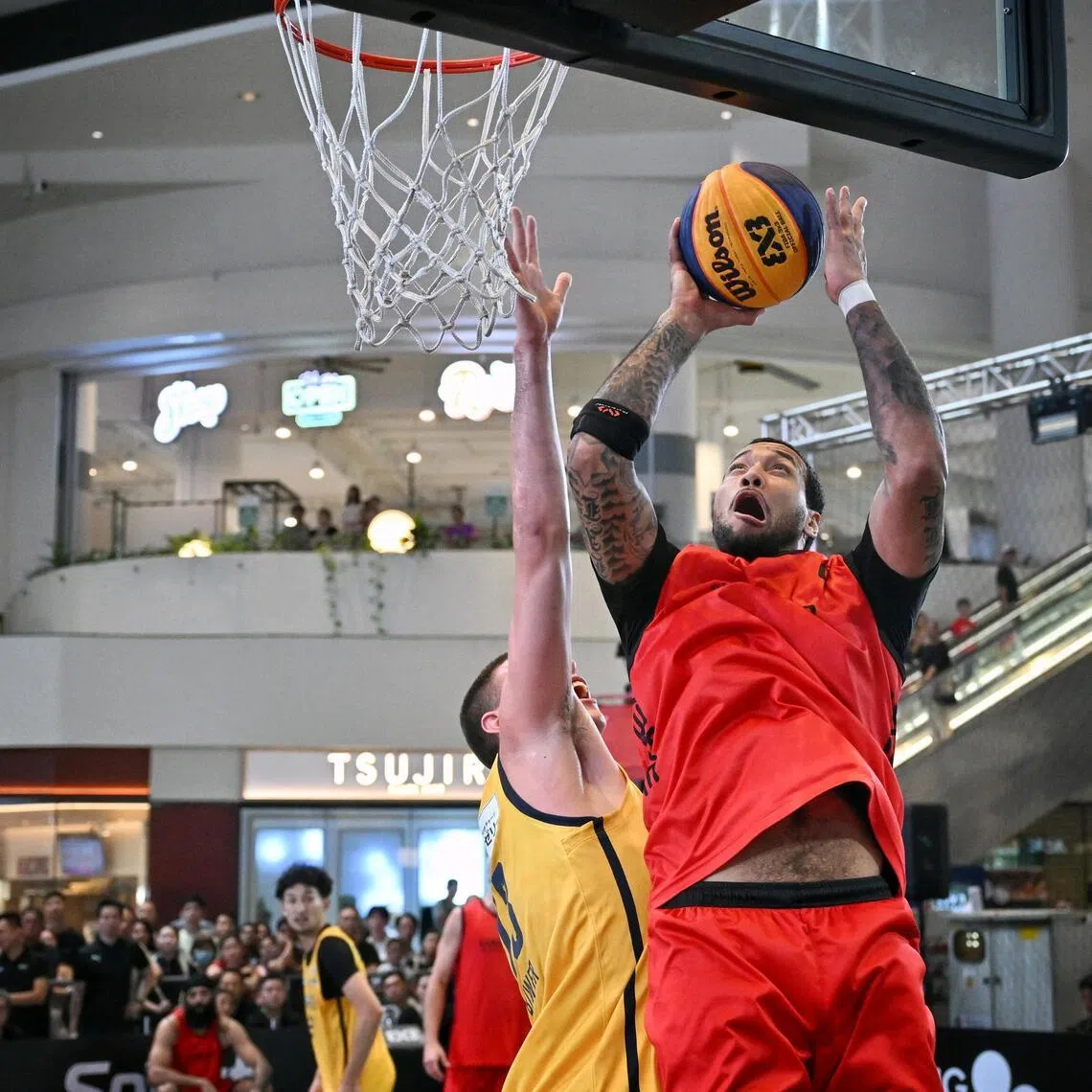 Lugano's Westher Molteni goes for a point during the 3x3.EXE Super Premier final on March 29.