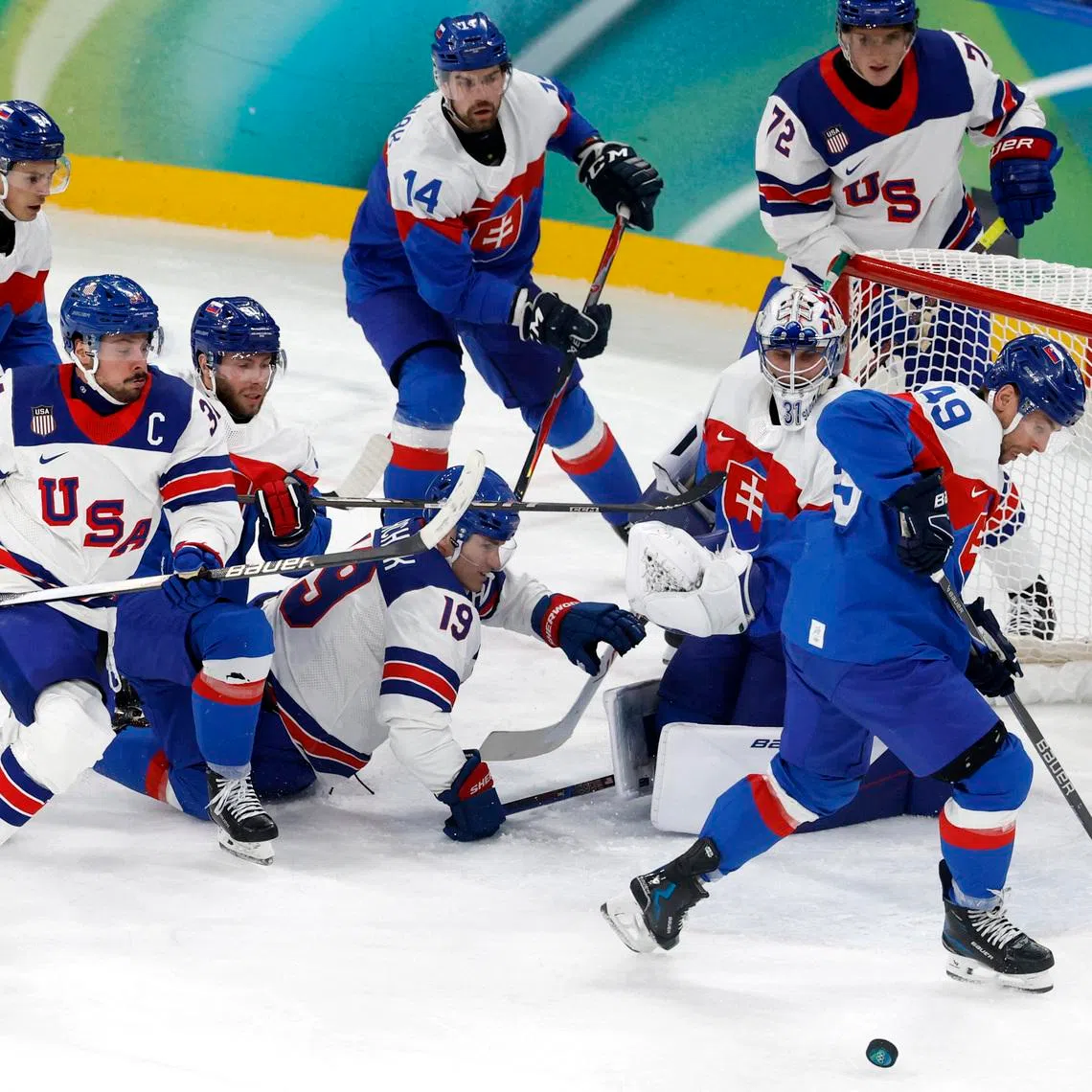 Milano Cortina 2026 Olympics - Ice Hockey - Men's Play-offs Semifinals - United States vs Slovakia - Milano Santagiulia Ice Hockey Arena, Milan, Italy - February 20, 2026. Samuel Takac of Slovakia in action REUTERS/David W Cerny