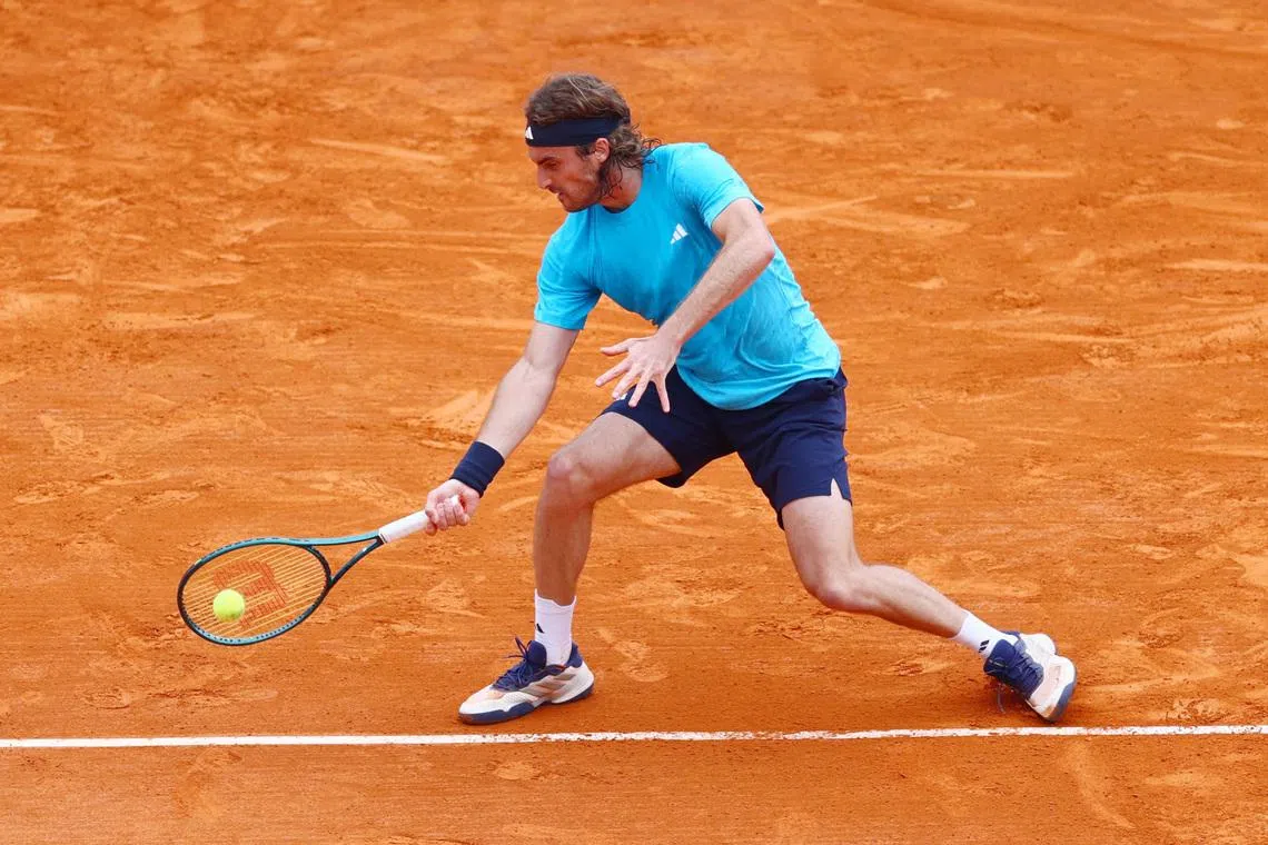 Tennis - ATP Masters 1000 - Monte Carlo Masters - Monte Carlo Country Club, Roquebrune-Cap-Martin, France - April 6, 2026 Greece's Stefanos Tsitsipas in action during his round of 64 match against Argentina's Francisco Cerundolo REUTERS/Manon Cruz