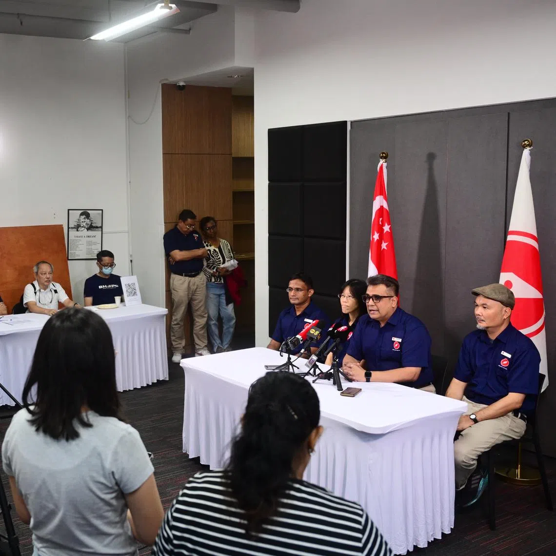 RDU secretary-general Ravi Philemon (second from right), flanked by teammates (from right) Ben Puah, Sharon Lin and Harish Mohanadas, speaking at a press conference on May 24.