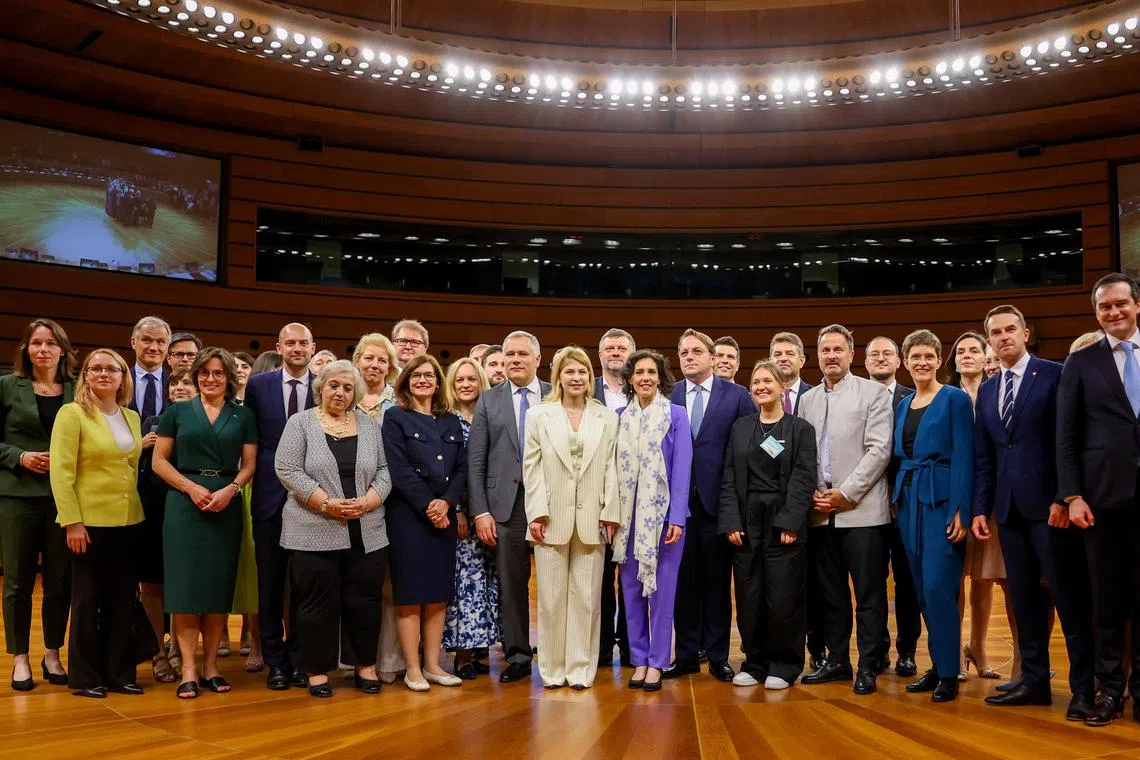 Ukrainian Deputy Prime Minister for European Affairs Olha Stefanishyna (front row, sixth from left) posing with European affairs ministers and representatives at the first meeting of the Conference on Accession of Ukraine to the European Union, in Luxembourg, on June 25.