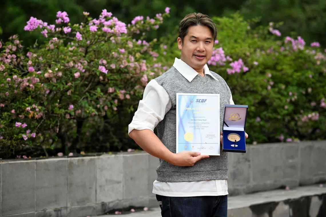 SCDF Community Lifesaver Awardee Mr Bryan Toh who extinguished a kitchen fire on 6 March 2023.