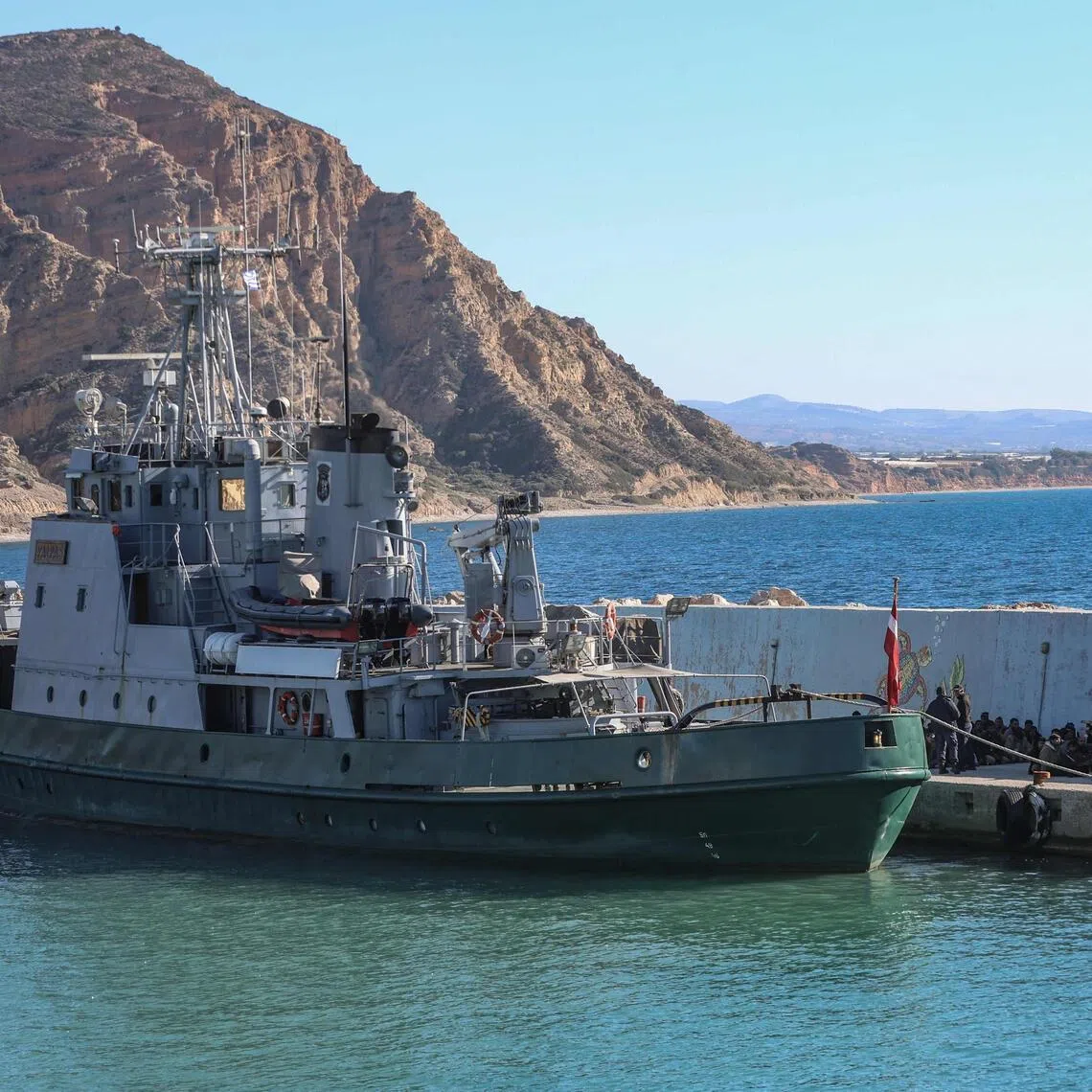 Migrants at the port of Agia Galini in Crete, Greece, on Dec 19, 2025. According to the UN refugee agency, 107 people died or went missing in 2025 off the Greek coast.